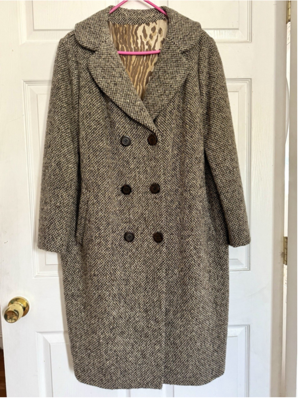 Vintage Dolce Gabbana Herringbone Tweed Double Breasted Long Coat IT 48 (US 12)